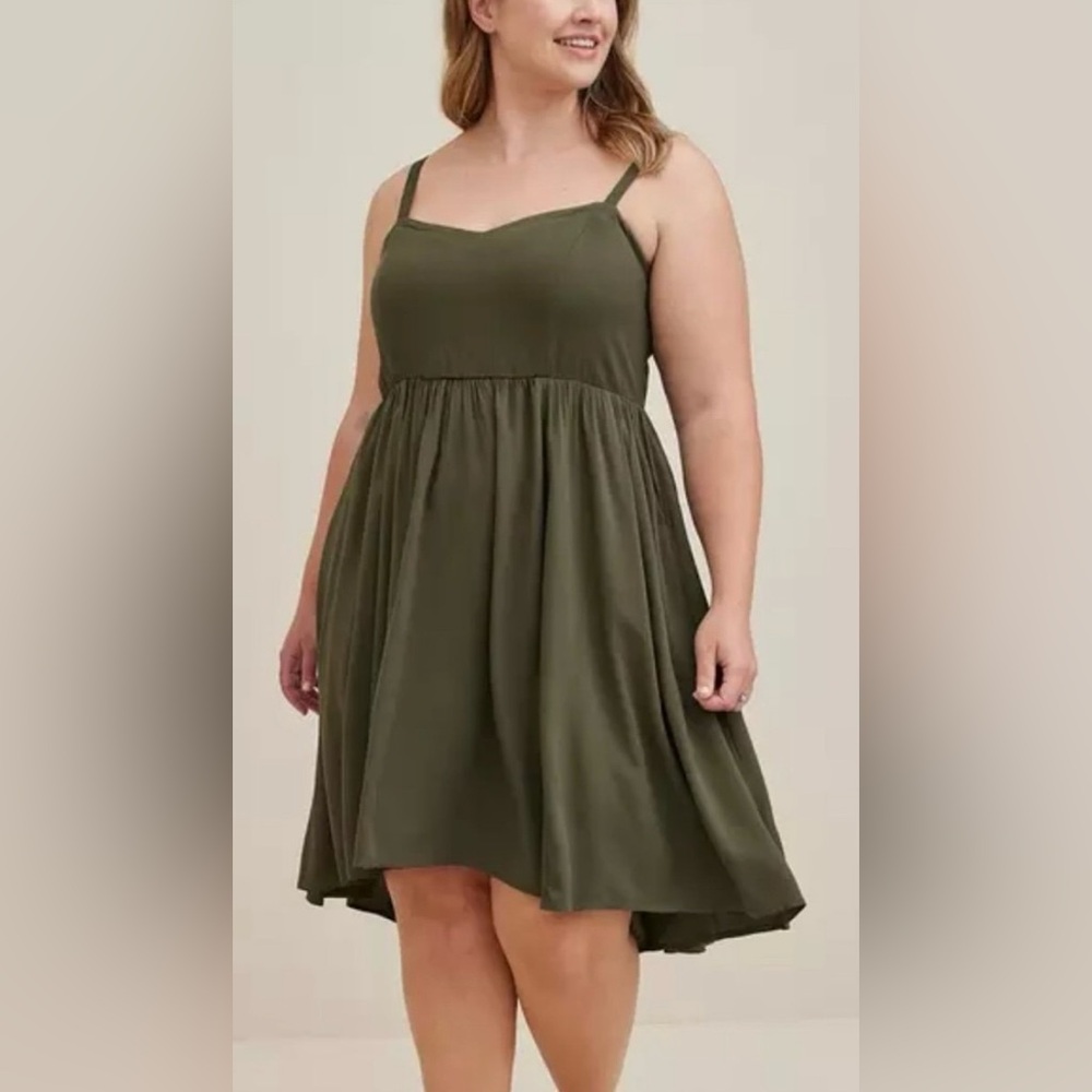 Olive Green A-Line Sundress with Spaghetti Straps